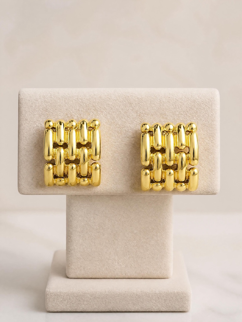 VTG 80s Givenchy Basketweave Clip On Earrings Gold Tone Mint Unworn 1868